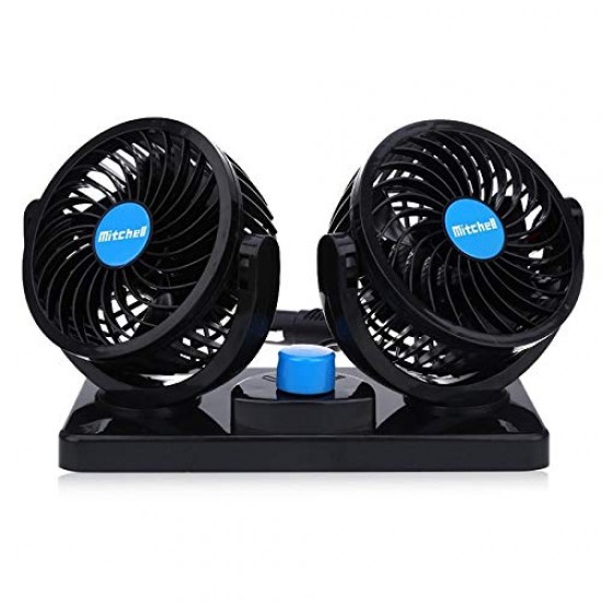 12V DC Electric Car Fan - Rotatable 2 Speed Dual Blade with 9FT Cord Quiet Strong Dashboard Cooling Fan