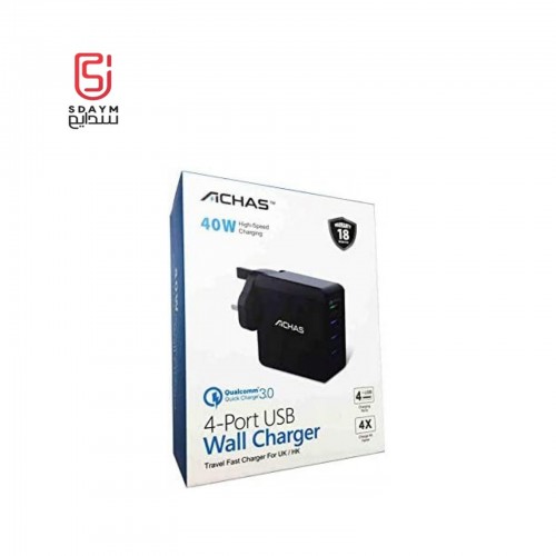 ACHAS 4-Port USB Wall Charger, White 40W Charging for UK/HK (AW-02)