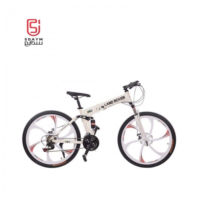 دراجة هوائية جبلية قابلة للطي من لاند روفر جي4 جاهزة للإستخدام مع حامل أكواب أبيض وقبعه