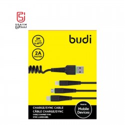  Budi Data Cable 3in1 iPhone lightning with Samsung Micro Cable & Type-C, 2A, 1.4M, M8J1150T3 BLACK