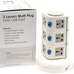 Vertical Power Adapter 11 Sockets with USB - 3 Meter, Gray