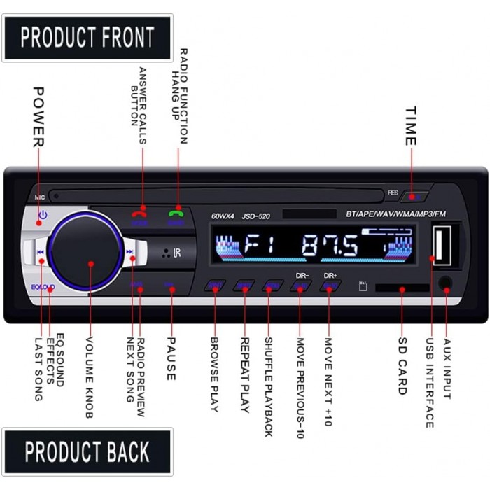 مشغل صوت إجلريتش 12 فولت راديو  إم بي 3 مدمج هاتف بلوتوث مع منفذ يو إس بي إس إس إم إم سي للسيارة 
