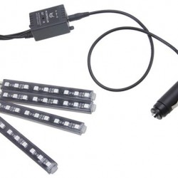 Interior car flash lighting, 4 LEDs give 7 different colors with remote control and sound control