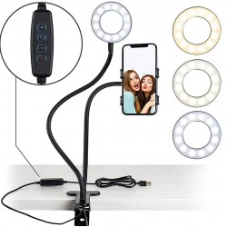 Elecdon Selfie Ring Light with Curved Head Mount and Mobile Holder, 3 Dimmable LED Lighting Modes for Phone, for Live Broadcasting, Makeup, Camera and Video Recording
