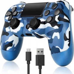 Wireless Controller for PS-4/Slim/Pro, Bluetooth Game Remote Compatible with Play Station 4 with Vibration Turbo,Built-in Speaker,USB Cable,Mini LED Indicator— Camouflage Blue