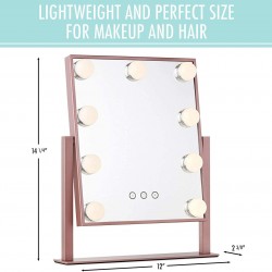 Hollywood Illuminated Makeup Mirror with 9 LED Reflector Lights and Touch Control Design, Three Colors Adjustable Makeup Mirrors with Lighting Kit, Cosmetics and Makeup Mirrors - Rose Gold