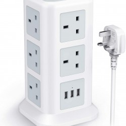 Vertical power adapter with USB 11 sockets -3 Meter, Grey
